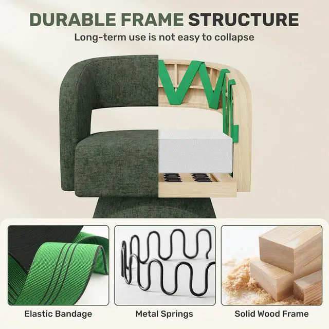 Alt view image 7 of 7 - Living Room Furniture Sets, L-Shaped Boneless Cloud Couch with 2 PCS Swivel Accent Chairs & Coffee Table, Modern Modular Sectional Sofa Set, Green