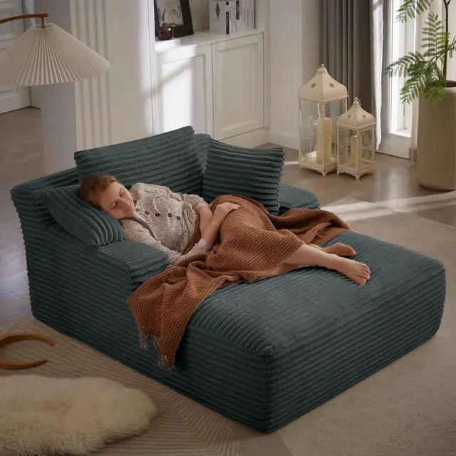 Main image of 50 Inch Chaise Lounge Chair Indoor, Oversized Corduroy Upholstered Boneless Sofa Bed, Deep Seat Sleeper Couch Reading Chairs, Cloud Sofas Couches for Living Room, No Assembly Required (Dark Grey)
