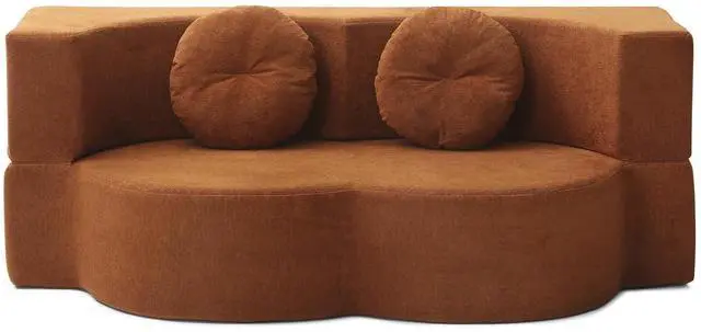 Alt view image 6 of 7 - King Size Sofa Bed, 76 Inch Convertible Futon Boneless Couch, 2-in-1 Loveseat Sleeper Sofa with 2 Pillow, Modern Velvet Fabric Floor Couch Bed for Living Room, No Assembly Required (Orange)
