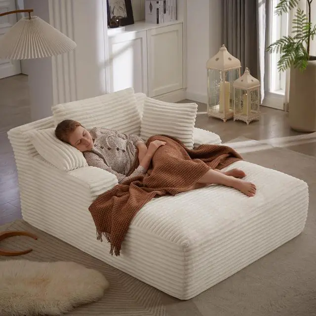 Main image of 50 Inch Chaise Lounge Chair Indoor, Oversized Corduroy Upholstered Boneless Sofa Bed, Deep Seat Sleeper Couch Reading Chairs, Cloud Sofas Couches for Living Room, No Assembly Required (Beige)