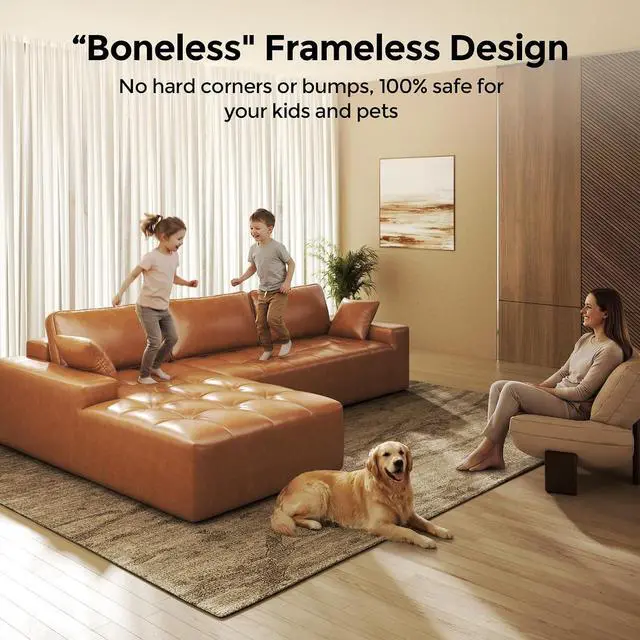 Alt view image 5 of 7 - Sectional Sofa, 101" L-Shaped Deep Seat Cloud Couch, Modular Sofa with Back Cushion for Living Room Bedroom, PU Leather, No Assembly Required, Brown (Left Facing Chaise)