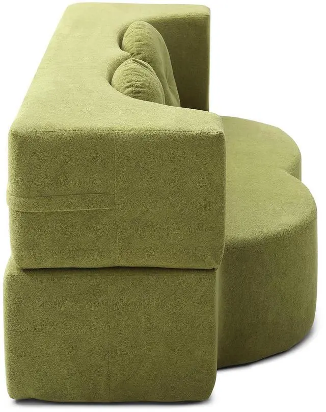Alt view image 5 of 7 - King Size Sofa Bed, 76 Inch Convertible Futon Boneless Couch, 2-in-1 Loveseat Sleeper Sofa with 2 Pillow, Modern Velvet Fabric Floor Couch Bed for Living Room, No Assembly Required (Green)