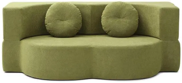 Alt view image 6 of 7 - King Size Sofa Bed, 76 Inch Convertible Futon Boneless Couch, 2-in-1 Loveseat Sleeper Sofa with 2 Pillow, Modern Velvet Fabric Floor Couch Bed for Living Room, No Assembly Required (Green)