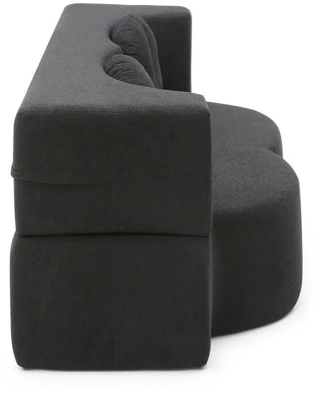 Alt view image 4 of 7 - King Size Sofa Bed, 76 Inch Convertible Futon Boneless Couch, 2-in-1 Loveseat Sleeper Sofa with 2 Pillow, Modern Velvet Fabric Floor Couch Bed for Living Room, No Assembly Required (Black)