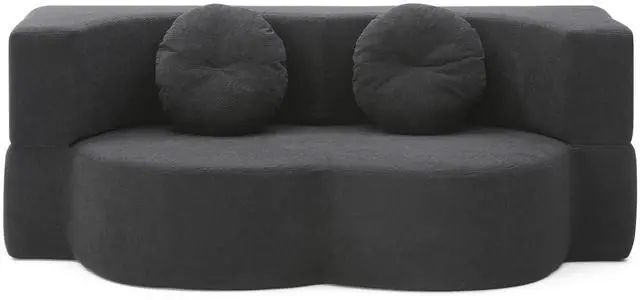 Alt view image 6 of 7 - King Size Sofa Bed, 76 Inch Convertible Futon Boneless Couch, 2-in-1 Loveseat Sleeper Sofa with 2 Pillow, Modern Velvet Fabric Floor Couch Bed for Living Room, No Assembly Required (Black)