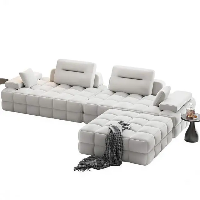 Main image of 132" L-Shaped Modular Sectional Sofa, Oversized Cloud Couch for Living Room, Freely Combinable Furniture, White