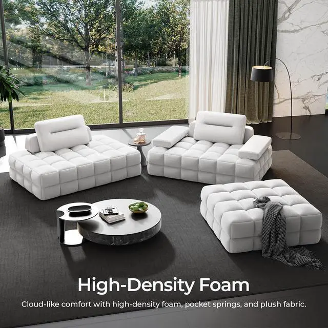 Alt view image 2 of 7 - 132" L-Shaped Modular Sectional Sofa, Oversized Cloud Couch for Living Room, Freely Combinable Furniture, White