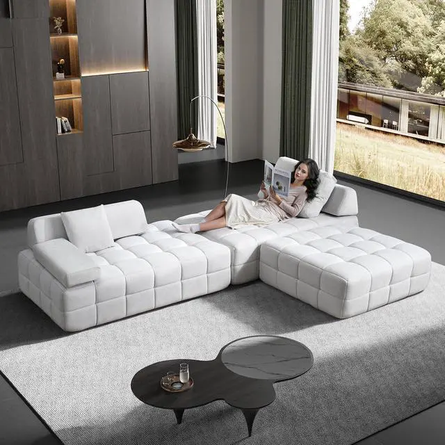 Alt view image 4 of 7 - 132" L-Shaped Modular Sectional Sofa, Oversized Cloud Couch for Living Room, Freely Combinable Furniture, White