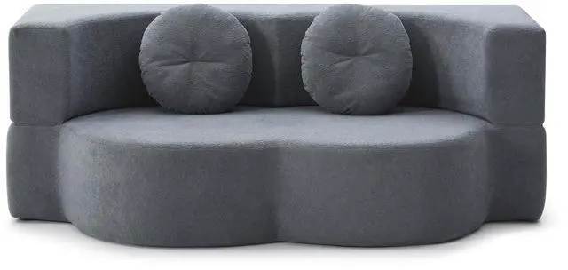 Alt view image 6 of 7 - King Size Sofa Bed, 76 Inch Convertible Futon Boneless Couch, 2-in-1 Loveseat Sleeper Sofa with 2 Pillow, Modern Velvet Fabric Floor Couch Bed for Living Room, No Assembly Required (Grey)
