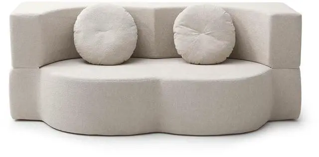 Alt view image 6 of 7 - King Size Sofa Bed, 76 Inch Convertible Futon Boneless Couch, 2-in-1 Loveseat Sleeper Sofa with 2 Pillow, Modern Velvet Fabric Floor Couch Bed for Living Room, No Assembly Required (Beige)