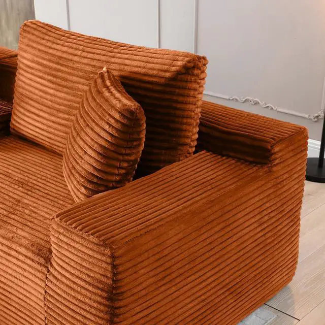Alt view image 3 of 7 - 111" Oversized Modular Sectional Couch, L Shaped Corduroy Cloud Sofa with Cup Holders, USB & Type-C Ports, Storage Box, Deep Seat Upholstered Memory Foam Boneless Floor Sofa for Living Room (Orange)