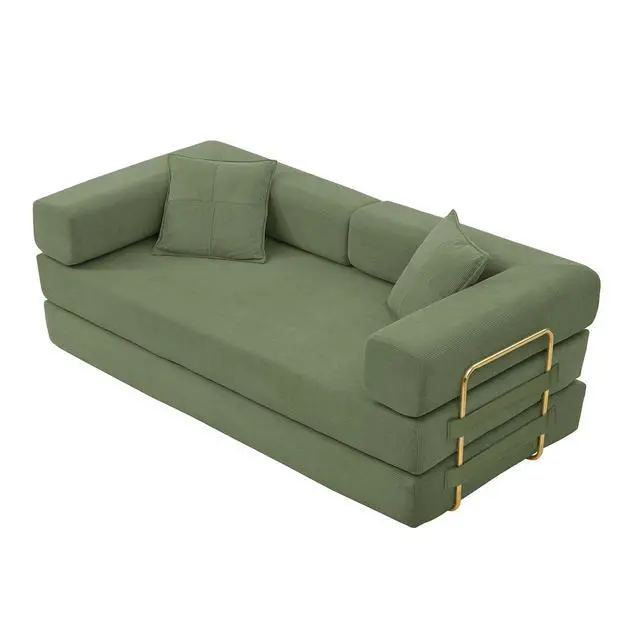 Alt view image 7 of 7 - 4-in-1 Folding Convertible Sofa Bed, 78 Inch Oversized Corduroy Upholstered Boneless Couch, Loveseat Sleeper with Pull Out Bed, Floor Sofa Modular Futon Couch for Living Room Bedroom Lounge, Green