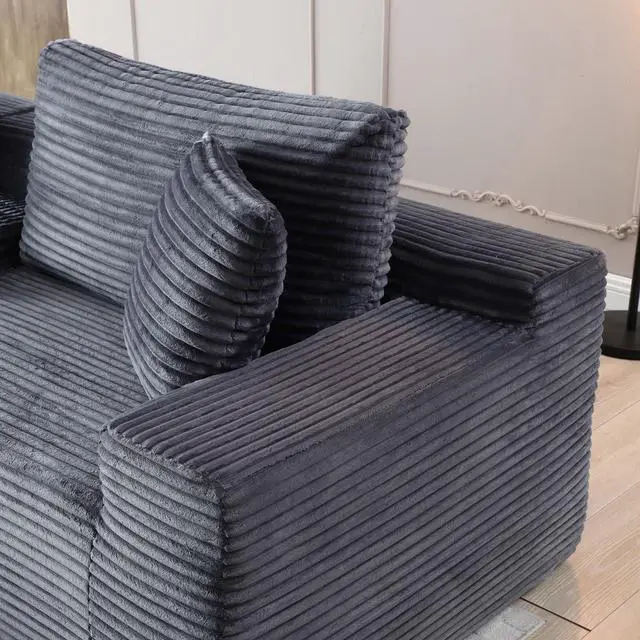 Alt view image 3 of 7 - 111" Oversized Modular Sectional Couch, L Shaped Corduroy Cloud Sofa with Cup Holders, USB & Type-C Ports, Storage Box, Deep Seat Upholstered Memory Foam Boneless Floor Sofa for Living Room (Gray)