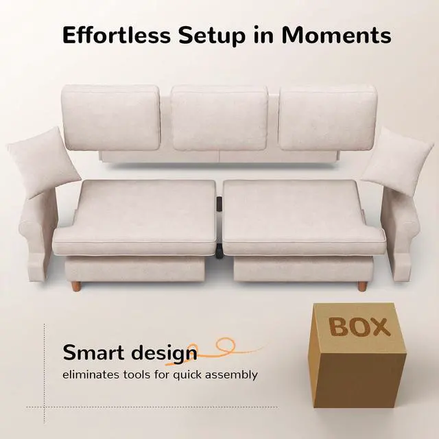 Alt view image 6 of 7 - 87" Sofa Couch, Comfy Extra Deep Seat 3 Seater Couch for Living Room with Soft Upholstered Round Arms, Free 2 Pillows, Beige