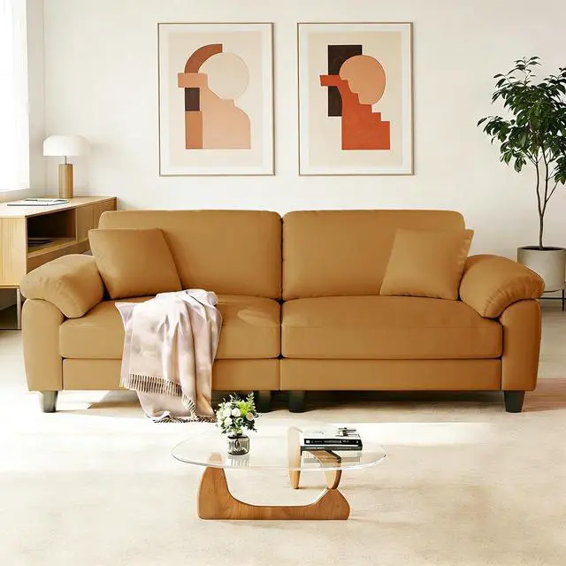 Main image of 83" Couch Premium PU Leather Sofa, Comfy Extra Deep Seat 3 Seater Couch for Living Room, Oversized Loveseat with 2 Pillows, Brown