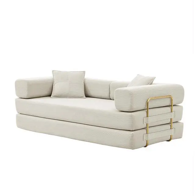 Alt view image 7 of 7 - 4-in-1 Folding Convertible Sofa Bed, 78 Inch Boneless Couch with Fixed-Shape Frame, Corduroy Loveseat Sleeper with Pull Out Bed, Floor Sofa Modular Futon Couch for Living Room Bedroom Lounge (Beige)