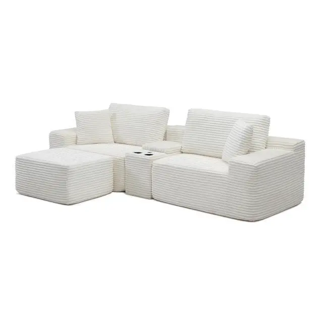 Alt view image 6 of 6 - 111" Oversized Modular Sectional Couch, L Shaped Corduroy Cloud Sofa with Cup Holders, USB & Type-C Ports, Storage Box, Deep Seat Upholstered Memory Foam Boneless Floor Sofa for Living Room (Beige)