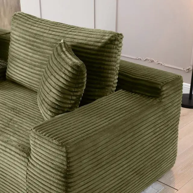 Alt view image 3 of 7 - 111" Oversized Modular Sectional Couch, L Shaped Corduroy Cloud Sofa with Cup Holders, USB & Type-C Ports, Storage Box, Deep Seat Upholstered Memory Foam Boneless Floor Sofa for Living Room (Green)