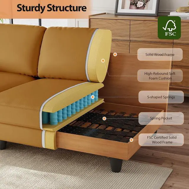 Alt view image 7 of 7 - 83" Couch Premium PU Leather Sofa, Comfy Extra Deep Seat 3 Seater Couch for Living Room, Oversized Loveseat with 2 Pillows, Brown