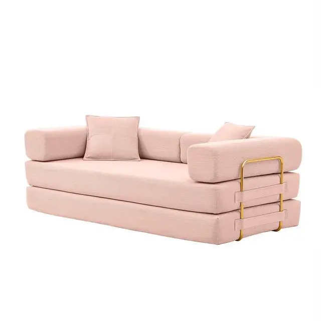 Alt view image 6 of 6 - 4-in-1 Folding Convertible Sofa Bed, 78 Inch Boneless Couch with Fixed-Shape Frame, Corduroy Loveseat Sleeper with Pull Out Bed, Floor Sofa Modular Futon Couch for Living Room Bedroom Lounge (Pink)