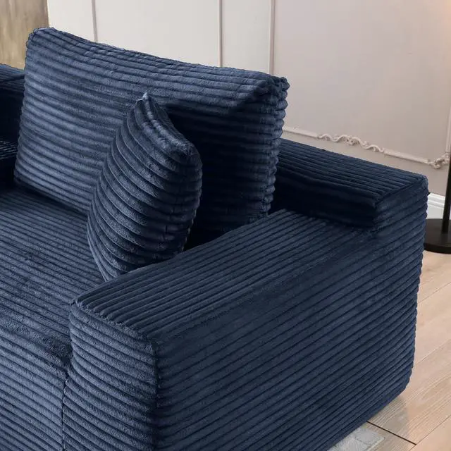 Alt view image 3 of 7 - 111" Oversized Modular Sectional Couch, L Shaped Corduroy Cloud Sofa with Cup Holders, USB & Type-C Ports, Storage Box, Deep Seat Upholstered Memory Foam Boneless Floor Sofa for Living Room (Blue)