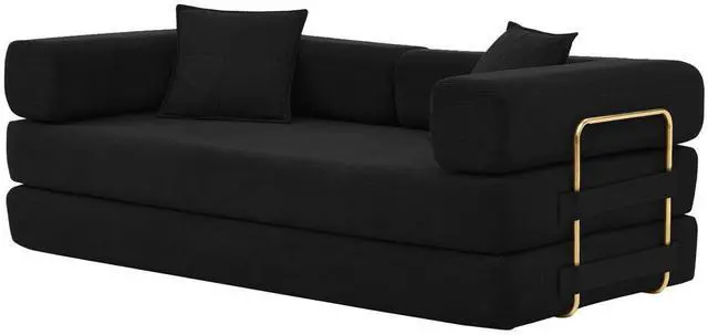 Alt view image 7 of 7 - 4-in-1 Folding Convertible Sofa Bed, 78 Inch Boneless Couch with Fixed-Shape Frame, Corduroy Loveseat Sleeper with Pull Out Bed, Floor Sofa Modular Futon Couch for Living Room Bedroom Lounge (Black)