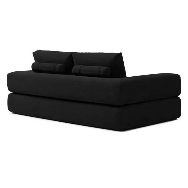 Alt view image 3 of 7 - 81 Convertible Sleeper Sofa Bed, High Back Plush Corduroy Boneless Futon Loveseat with Pull Out Bed, Folding Floor Mattress Couch, No Assembly Required (Black)