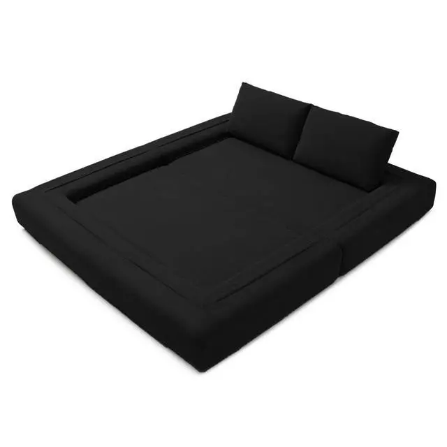 Alt view image 4 of 7 - 81 Convertible Sleeper Sofa Bed, High Back Plush Corduroy Boneless Futon Loveseat with Pull Out Bed, Folding Floor Mattress Couch, No Assembly Required (Black)