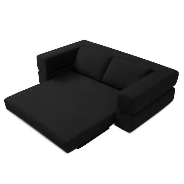 Alt view image 5 of 7 - 81 Convertible Sleeper Sofa Bed, High Back Plush Corduroy Boneless Futon Loveseat with Pull Out Bed, Folding Floor Mattress Couch, No Assembly Required (Black)