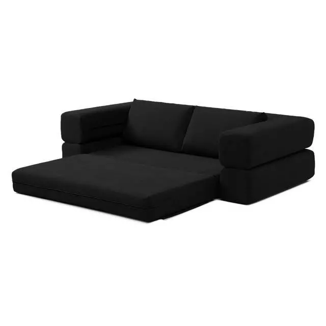 Alt view image 6 of 7 - 81 Convertible Sleeper Sofa Bed, High Back Plush Corduroy Boneless Futon Loveseat with Pull Out Bed, Folding Floor Mattress Couch, No Assembly Required (Black)