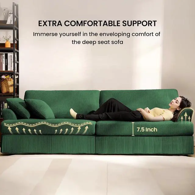 Alt view image 3 of 7 - 87" Sofa, Comfy Cloud Couch, Upholstered Couch for Living Room, Green