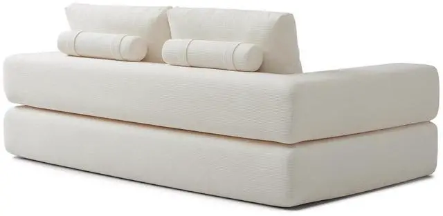 Alt view image 3 of 7 - 81 Convertible Sleeper Sofa Bed, High Back Plush Corduroy Boneless Futon Loveseat with Pull Out Bed, Folding Floor Mattress Couch, No Assembly Required (Beige)