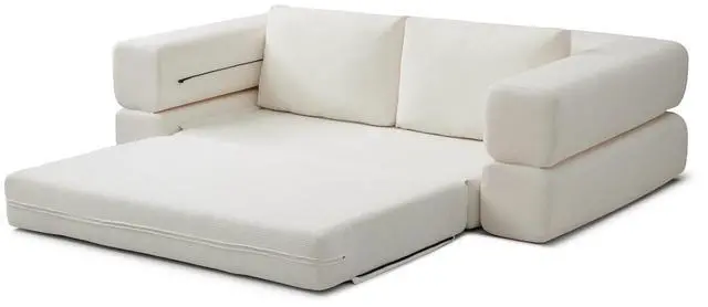 Alt view image 4 of 7 - 81 Convertible Sleeper Sofa Bed, High Back Plush Corduroy Boneless Futon Loveseat with Pull Out Bed, Folding Floor Mattress Couch, No Assembly Required (Beige)