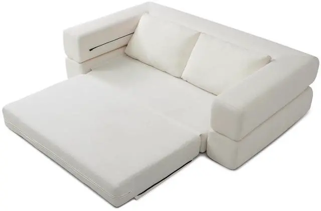 Alt view image 6 of 7 - 81 Convertible Sleeper Sofa Bed, High Back Plush Corduroy Boneless Futon Loveseat with Pull Out Bed, Folding Floor Mattress Couch, No Assembly Required (Beige)