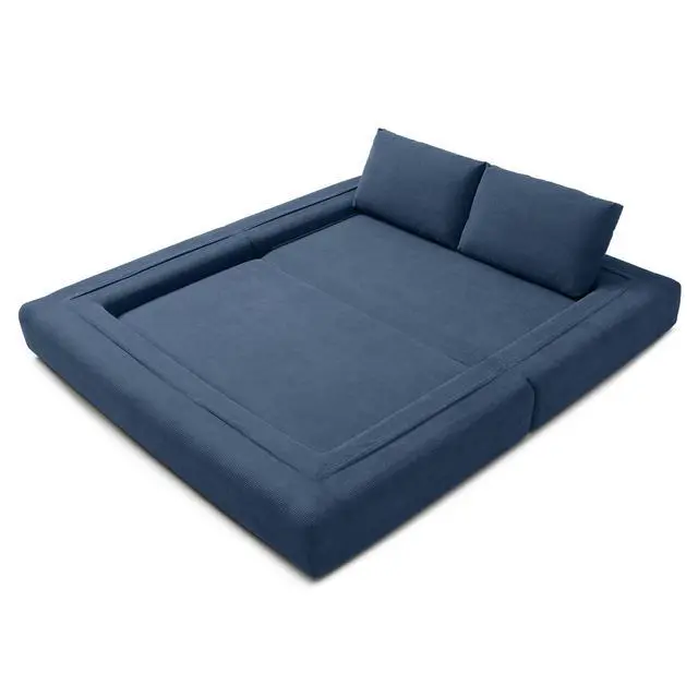 Alt view image 5 of 7 - 81 Convertible Sleeper Sofa Bed, High Back Plush Corduroy Boneless Futon Loveseat with Pull Out Bed, Folding Floor Mattress Couch, No Assembly Required (Blue)