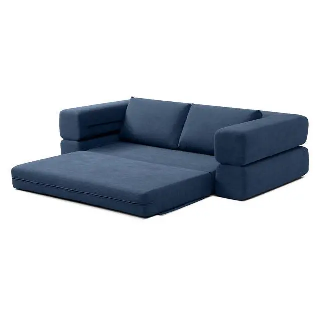 Alt view image 4 of 7 - 81 Convertible Sleeper Sofa Bed, High Back Plush Corduroy Boneless Futon Loveseat with Pull Out Bed, Folding Floor Mattress Couch, No Assembly Required (Blue)