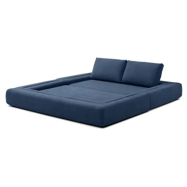 Alt view image 3 of 7 - 81 Convertible Sleeper Sofa Bed, High Back Plush Corduroy Boneless Futon Loveseat with Pull Out Bed, Folding Floor Mattress Couch, No Assembly Required (Blue)