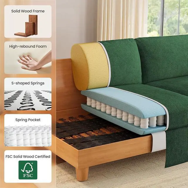 Alt view image 7 of 7 - 87" Sofa, Comfy Cloud Couch, Upholstered Couch for Living Room, Green
