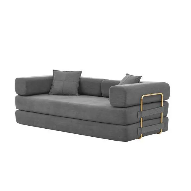 Alt view image 7 of 7 - 4-in-1 Folding Convertible Sofa Bed, 78 Inch Boneless Couch with Fixed-Shape Frame, Corduroy Loveseat Sleeper with Pull Out Bed, Floor Sofa Modular Futon Couch for Living Room Bedroom Lounge (Grey)