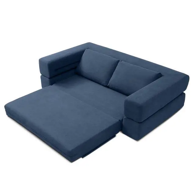 Alt view image 6 of 7 - 81 Convertible Sleeper Sofa Bed, High Back Plush Corduroy Boneless Futon Loveseat with Pull Out Bed, Folding Floor Mattress Couch, No Assembly Required (Blue)