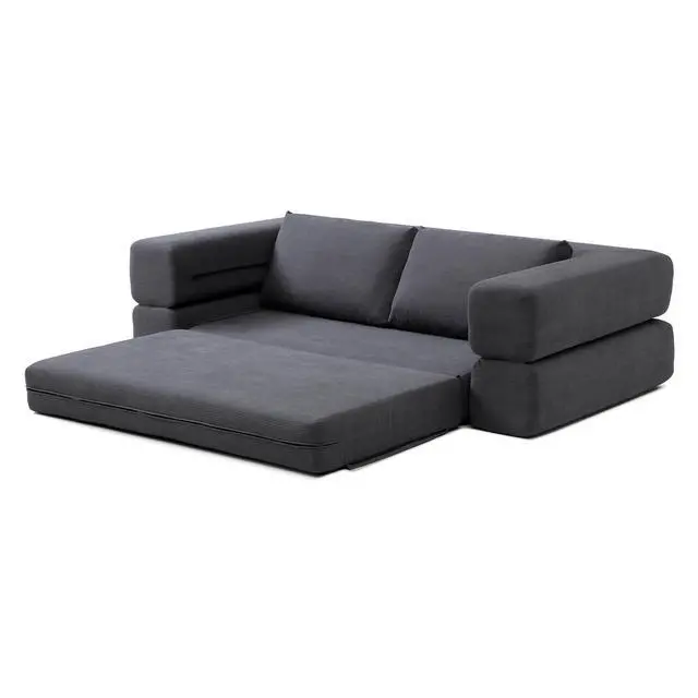 Alt view image 7 of 7 - 81 Convertible Sleeper Sofa Bed, High Back Plush Corduroy Boneless Futon Loveseat with Pull Out Bed, Folding Floor Mattress Couch, No Assembly Required (Gray)