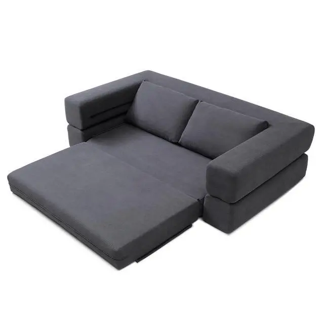 Alt view image 6 of 7 - 81 Convertible Sleeper Sofa Bed, High Back Plush Corduroy Boneless Futon Loveseat with Pull Out Bed, Folding Floor Mattress Couch, No Assembly Required (Gray)