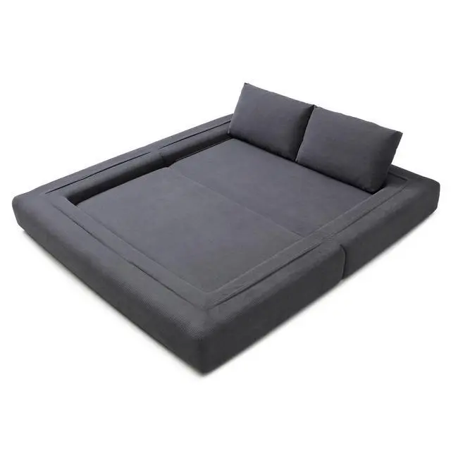 Alt view image 5 of 7 - 81 Convertible Sleeper Sofa Bed, High Back Plush Corduroy Boneless Futon Loveseat with Pull Out Bed, Folding Floor Mattress Couch, No Assembly Required (Gray)