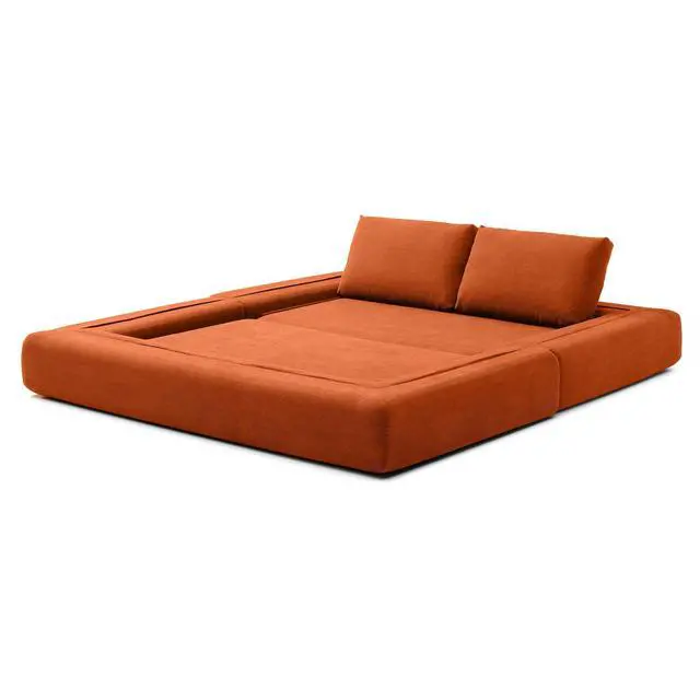 Alt view image 3 of 7 - 81 Convertible Sleeper Sofa Bed, High Back Plush Corduroy Boneless Futon Loveseat with Pull Out Bed, Folding Floor Mattress Couch, No Assembly Required (Orange)