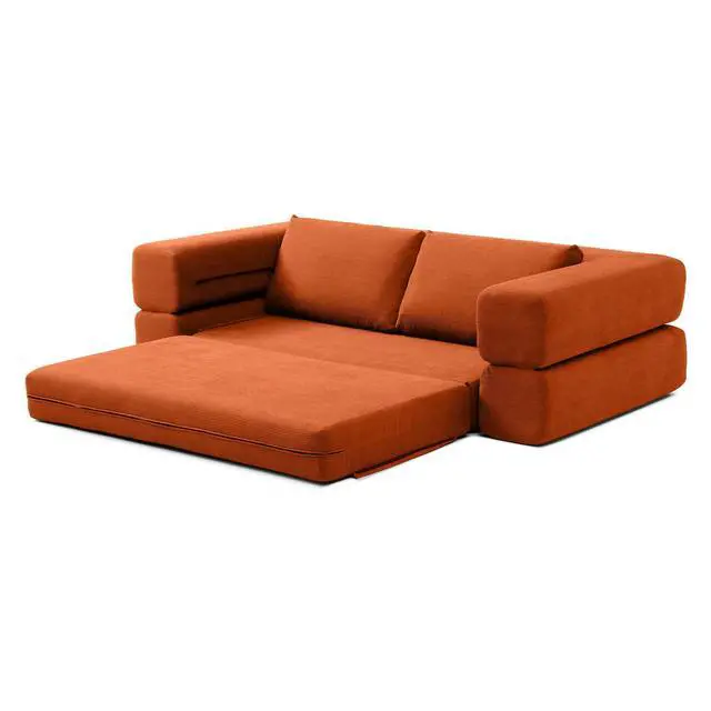 Alt view image 5 of 7 - 81 Convertible Sleeper Sofa Bed, High Back Plush Corduroy Boneless Futon Loveseat with Pull Out Bed, Folding Floor Mattress Couch, No Assembly Required (Orange)