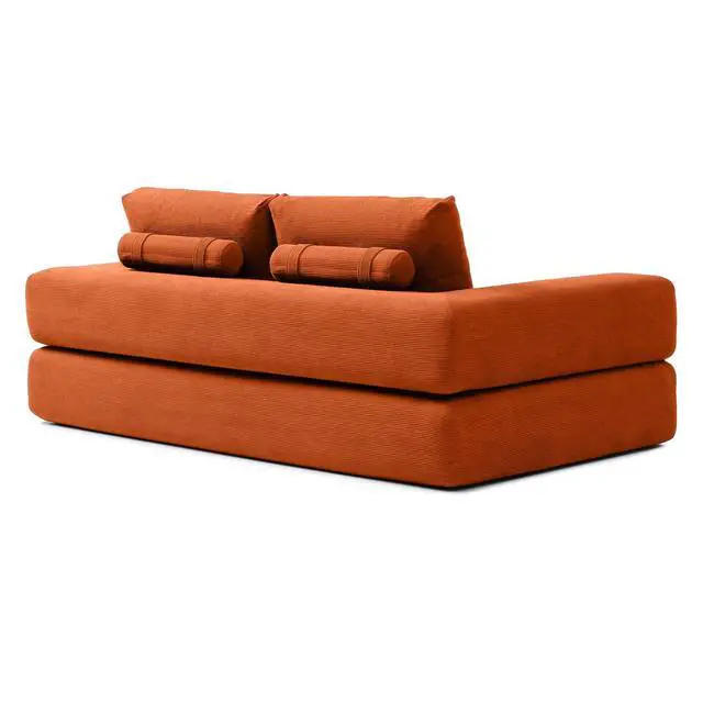 Alt view image 4 of 7 - 81 Convertible Sleeper Sofa Bed, High Back Plush Corduroy Boneless Futon Loveseat with Pull Out Bed, Folding Floor Mattress Couch, No Assembly Required (Orange)