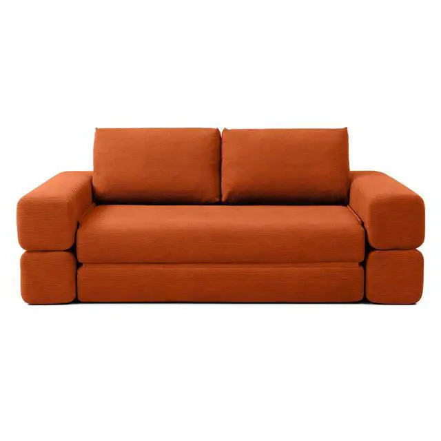 Alt view image 7 of 7 - 81 Convertible Sleeper Sofa Bed, High Back Plush Corduroy Boneless Futon Loveseat with Pull Out Bed, Folding Floor Mattress Couch, No Assembly Required (Orange)