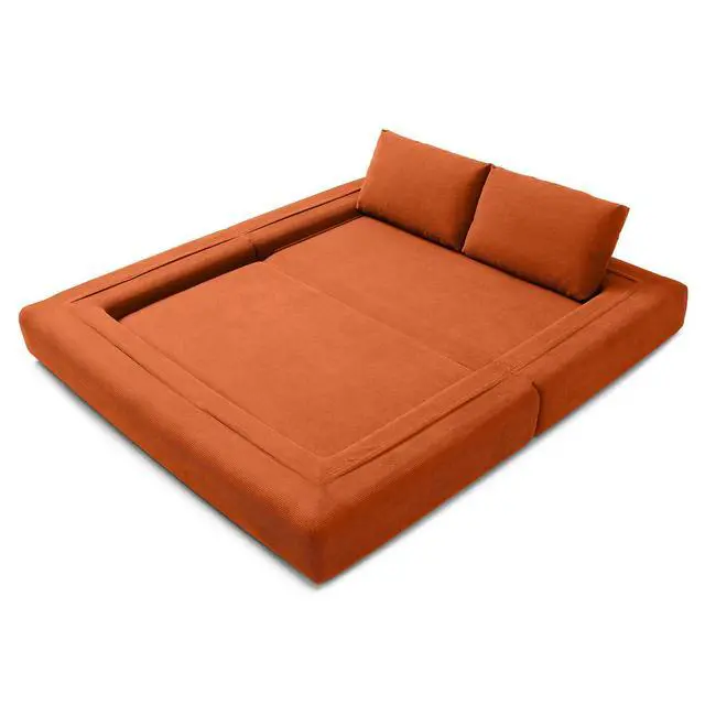 Alt view image 6 of 7 - 81 Convertible Sleeper Sofa Bed, High Back Plush Corduroy Boneless Futon Loveseat with Pull Out Bed, Folding Floor Mattress Couch, No Assembly Required (Orange)