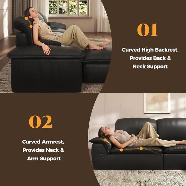 Alt view image 4 of 7 - Sectional Sofa, 110" L-Shaped Deep Seat Couch, Modular Sofa with Back Cushion for Living Room, PU Leather Boneless Sofa, No Assembly Required, Black