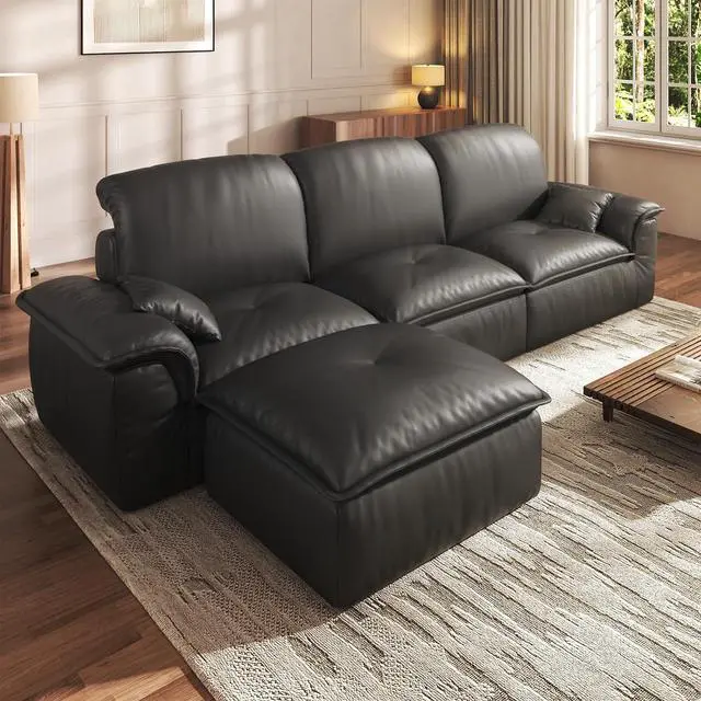 Main image of Sectional Sofa, 110" L-Shaped Deep Seat Couch, Modular Sofa with Back Cushion for Living Room, PU Leather Boneless Sofa, No Assembly Required, Black